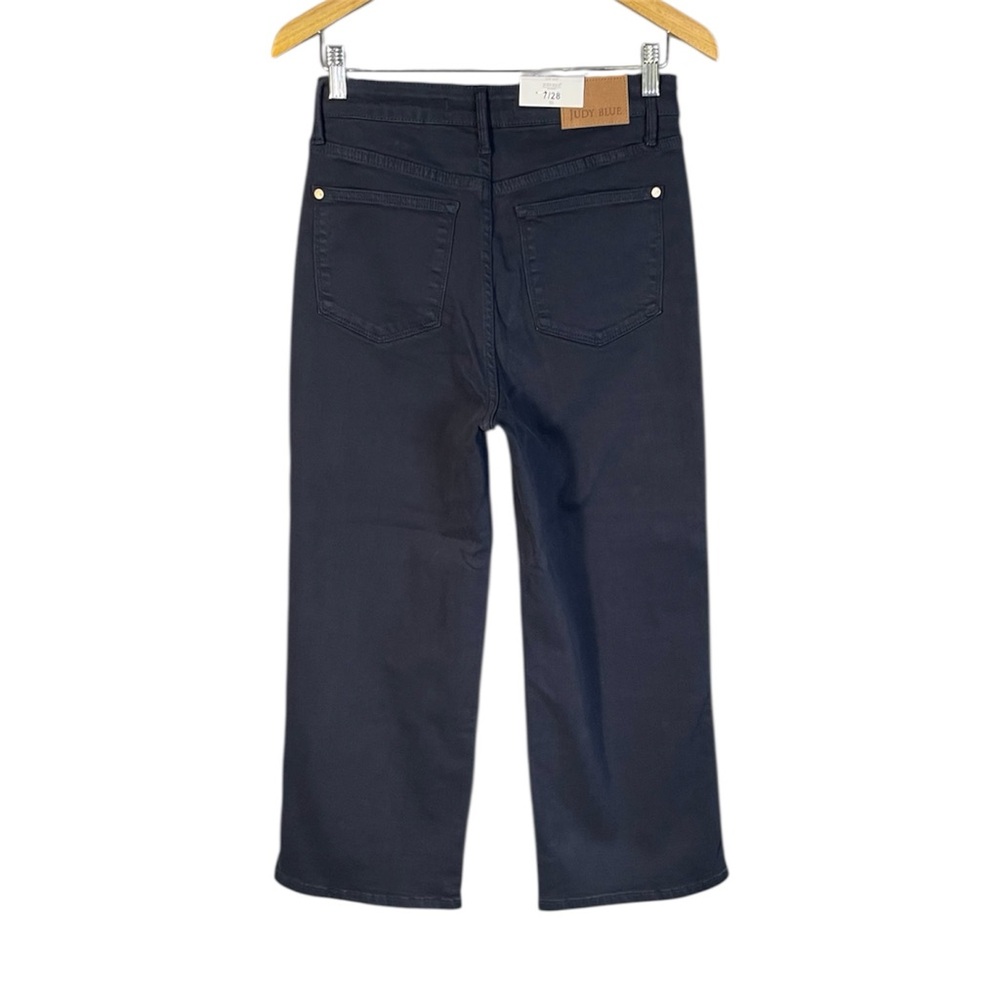 Judy Blue Tummy Control Wide Leg Crop Jean Garment Dyed Navy Blue NWT - Picture 2 of 11